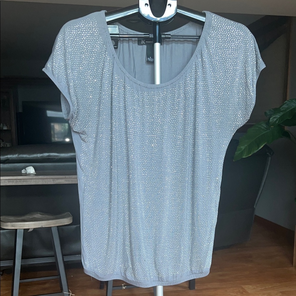 INC International Concepts Silver Short Sleeve Top